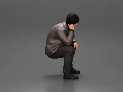Worried man in a leather jacket sitting and thinking 3D print model