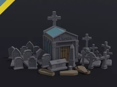 Cartoon stone cemetery Polygonal Style Low-poly 3D model