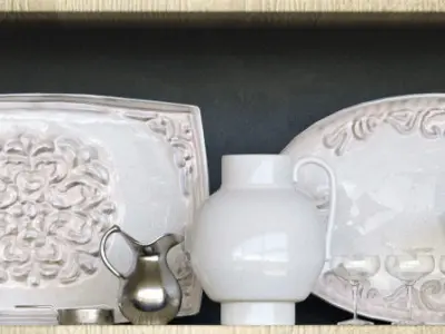 Service dishes on shelf 3D model