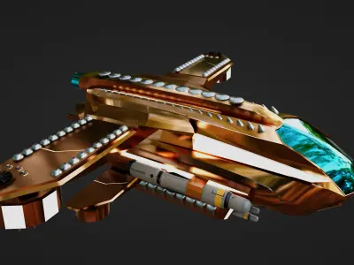 Golden Assault Spacecraft Sci-Fi Game Ready Ship Low-poly 3D model