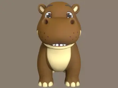 Rigged Cute Playful Brown Hippo Low-poly 3D model