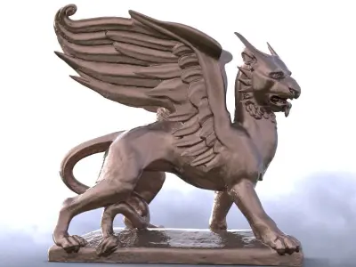 Flying Lion Baroque Statue 3D model
