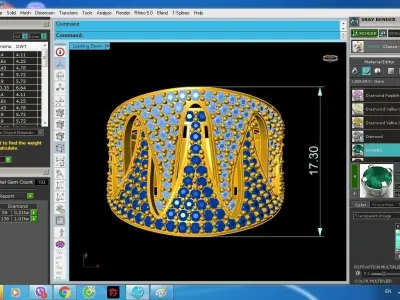 Luxury Iced Out Crown Men Ring with Ruby and Diamond Stones 1482 3D print model