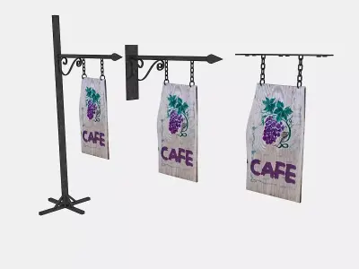 old woodden cafe sign 3D model Low-poly 3D model