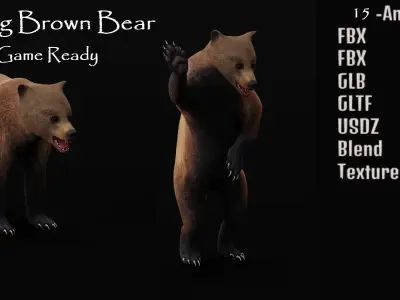 Young Brown Bear Low-poly 3D model