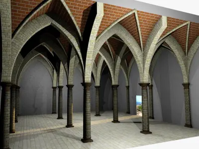 Vaulting 4-5 Renaissance 750cm spcd thick arches and thick curbs Low-poly 3D model