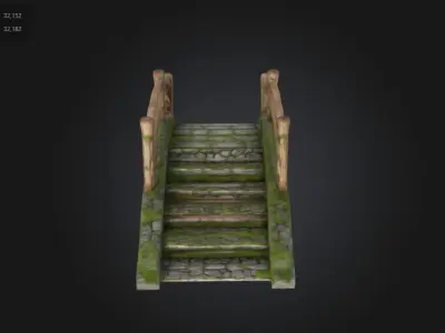 Stylized Fantasy Bridge Stone  Wood Game Asset Low-poly 3D model