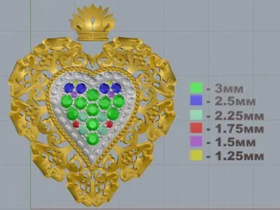 Heart ornate gold brooch with rubies and diamonds 3D print model