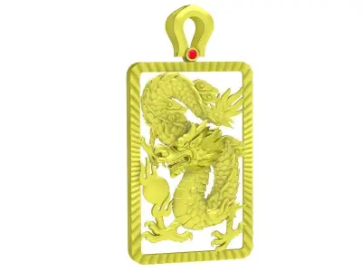 Rectangular Dragon Carved Pendant Jewelry 3989 3D print model