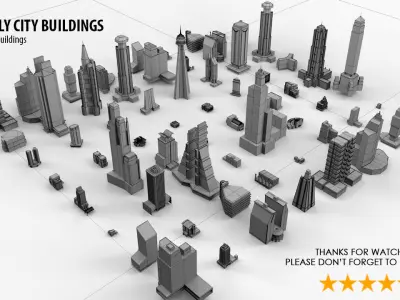 Low Poly City Buildings Low-poly 3D model