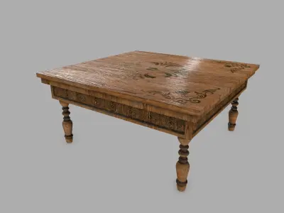 Table wooden with ornate design Low-poly 3D model