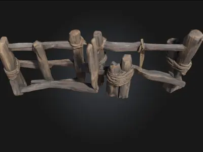 Rustic Wooden Fence  Simple Craftsmanship for Natural  3D model