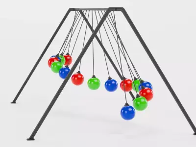 15-Ball Pendulum Waves Animated  Low-poly 3D model