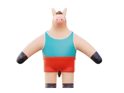Cartoon Horse Character Rigged Fitness Poses Illustration  Low-poly 3D model