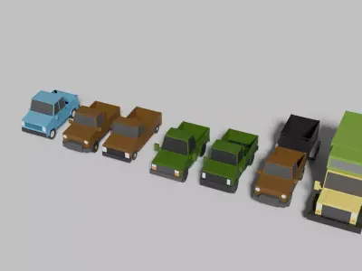 Low Poly Pickup Trucks Pack   Game Ready Low-poly 3D model