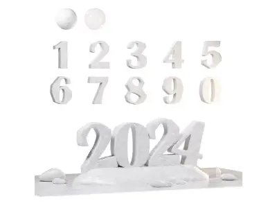 Set of numbers made of snow and ice 3D model