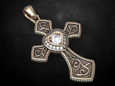 Cross with hearts and patterns stylish decoration 249 3D print model