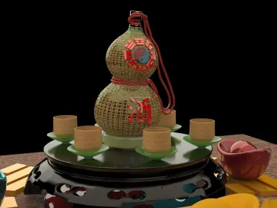 Chinese gourd wine bottle 3D model