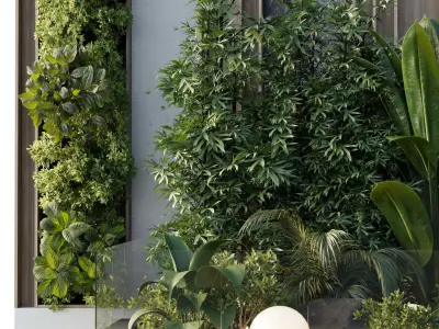 Vertical Wall Garden With Wood frame - Outdoor garden Low-poly 3D model