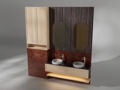 Modern Harmony - Dual Vanity Bath Set for cinema 4d Free low-poly 3D model