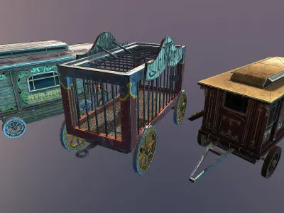 Horror circus vagons Low-poly 3D model
