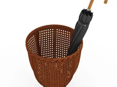 Wicker basket with an umbrella 3D model