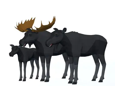 LowPoly Mooses pack Low-poly 3D model
