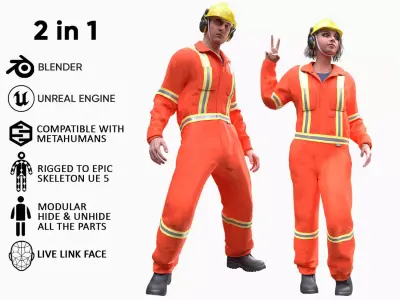 Mens and Womens Prison Uniform 1 3D Model Collection