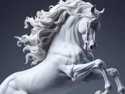 Luxury White Horse Sculpture 3D Model Flowing Mane Dynamic Pose Low-poly 3D model