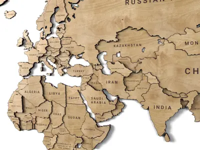 Wooden panel - world map 3D model