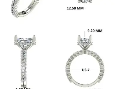 Classic Single Row Engagement ring and band Oval Center Diamond 3D print model
