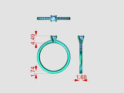 ZDR0101 diamond engagement ring gold 3D print model
