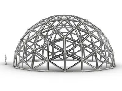 Geodesic Dome Large with Frame and Panels and Entryway 3D model