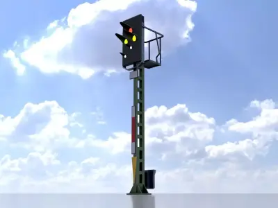 Railroad Signal KS with Post 4500mm Version-4 Low-poly 3D model
