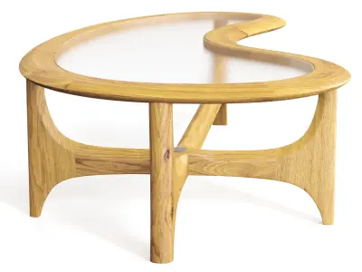 Classic Lane Glass and Walnut Kidney Shaped Coffee Table 3D model