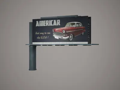 Billboard Set Low Poly Game Ready american car advertising Low-poly 3D model
