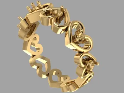 Diamond heart gold ring 3D print model