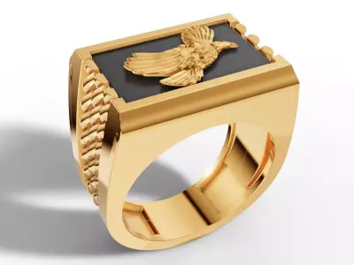 Majestic Eagle Signet Ring with Braided Shoulders 3D print model
