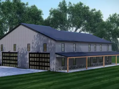 Modern Barndominium House 3D Model with Rustic Metal Siding 3D model