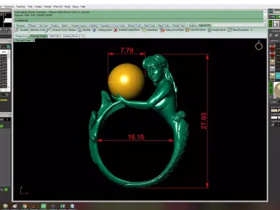 Fantasy Mermaid Pearl Ring for Women 11 3D print model