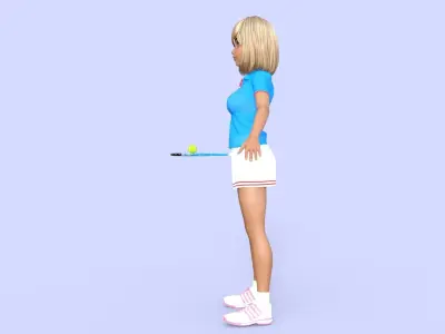 Tennis Player Cartoon Girl 3D model