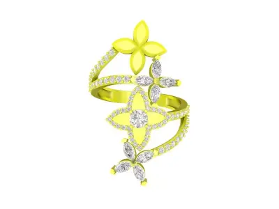 7037 luxury fashion flower diamond women ring 3D print model