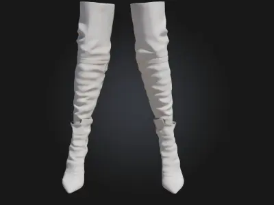 Silver Thigh-High Boots  Bold Elegance with a Futuristic Shine 3D model