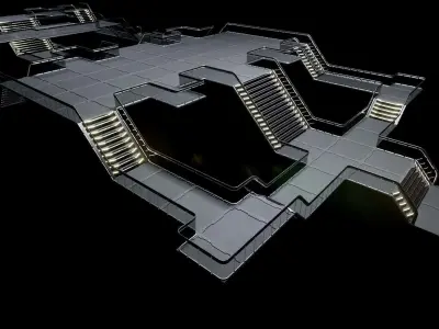 Modular Sci-Fi stairs and panel Low-poly 3D model
