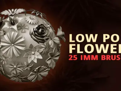 25 Decorative and heraldic flower heads IMM brush set for Zbrush 3D model