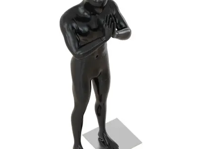 Black male mannequin presses palms 64 3D model