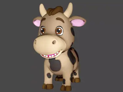 Rigged Dark Brown Spotted Cute Farm Cow  Low-poly 3D model
