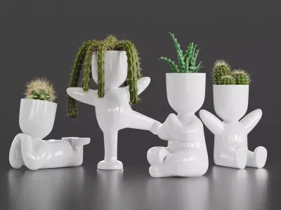 Cacti Set cactus planters 3D model