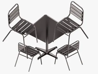 Square Metal Dining Table with Chairs 3D model
