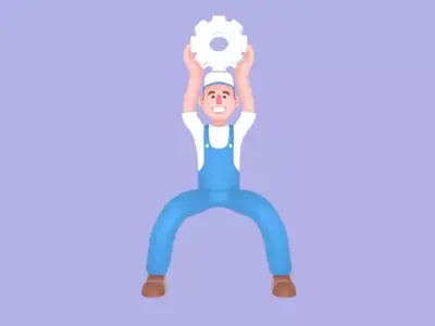 Stylized 3D Male Mechanic Character-Cartoon Energetic Tire Pose 3D model